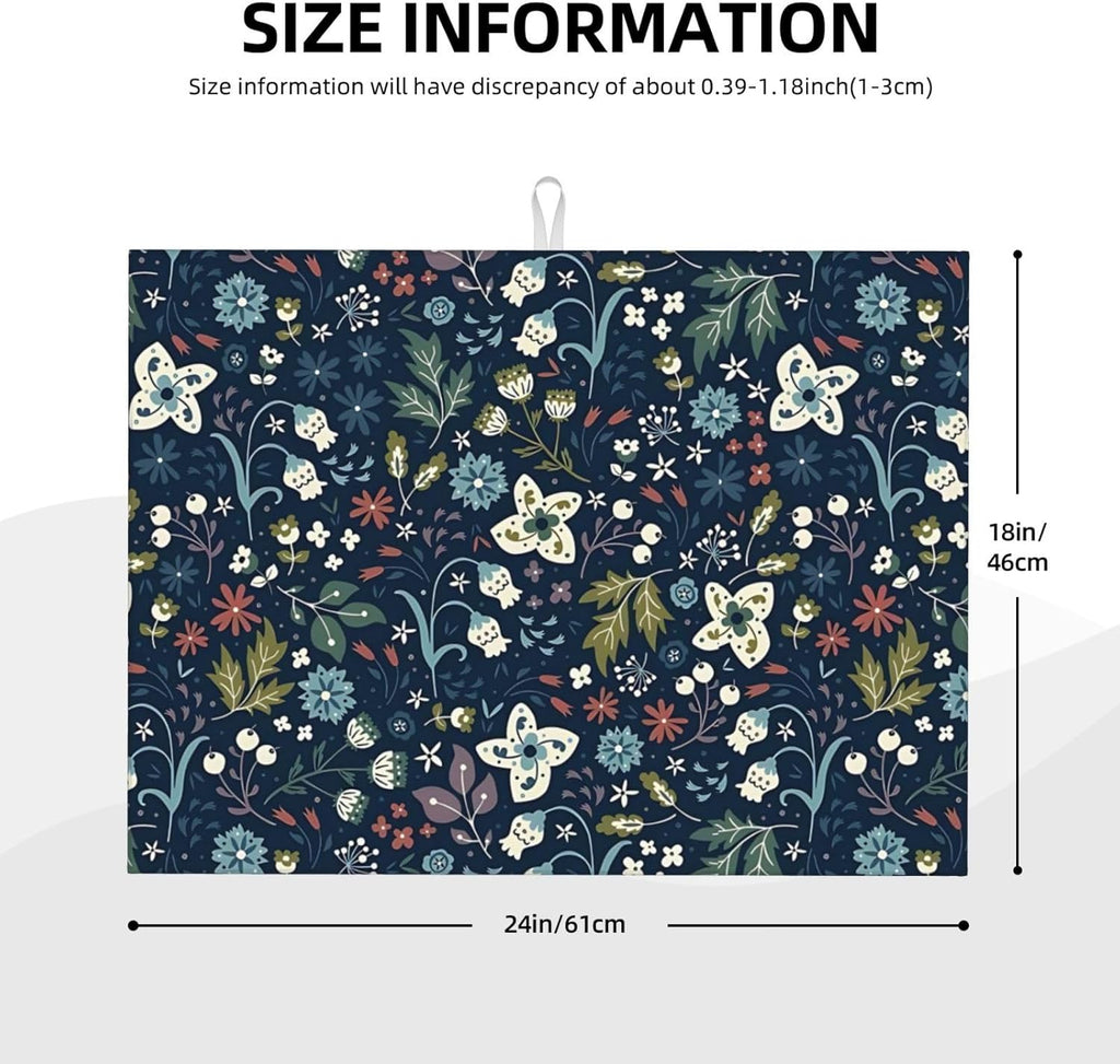 2Pcs Dish Drying Mats Faucet Mats Sets Large Size Coffee Mats Sink Faucet Mat Splash Guard for Kitchen Counter Bathroom Sink Coffee Bar Kitchen Decor (Cute Wildflowers, 18"x24" 15" x 5.5"Set)