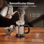 BAYKA 21 Ounce 0.6 Liter French Press Coffee Tea Maker Small, Heat Resistant Thickened Borosilicate Glass Stainless Steel Single Serve Brewer, Cold Brew Cafetera Teapot, Dark Pewter