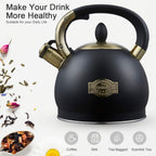Stove Top Whistling Tea Kettle- Stainless Steel Teakettle Teapot with Ergonomic Handle 2.6 Quart(Black)