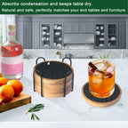 Wood Coasters with Felt Pads, Non-Slip, Non-Stick - 5 Pack Absorbent Coasters for Coffee Table with Holder, Suit for Kinds of Cups 4.3 inch (Black Series)