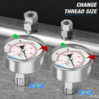 MEANLIN MEASURE -30inHG~0Psi Vacuum Pressure Gauge 316 Stainless Steel Joint 1/4" NPT 2.5" FACE DIAL, Liquid Filled Pressure Gauge WOG Water Oil Air Back Mount with Stainless Steel Hex Bushing, Snaps