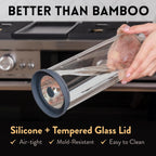 Glass Spaghetti Containers with Airtight Silicone Lids – BPA-Free Pantry Storage Jars for Pasta, Rice, Flour, and Dry Foods – Set of 3 with Portion Tool