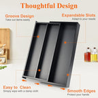 Bamboo Kitchen Tool Drawer Organizer Storage Black Cutlery Tray Expandable Silverware Drawer Divider Organizers Large Cooking Utensil Holder for Drawers Spoon Flatware Organizer Silverware Trays