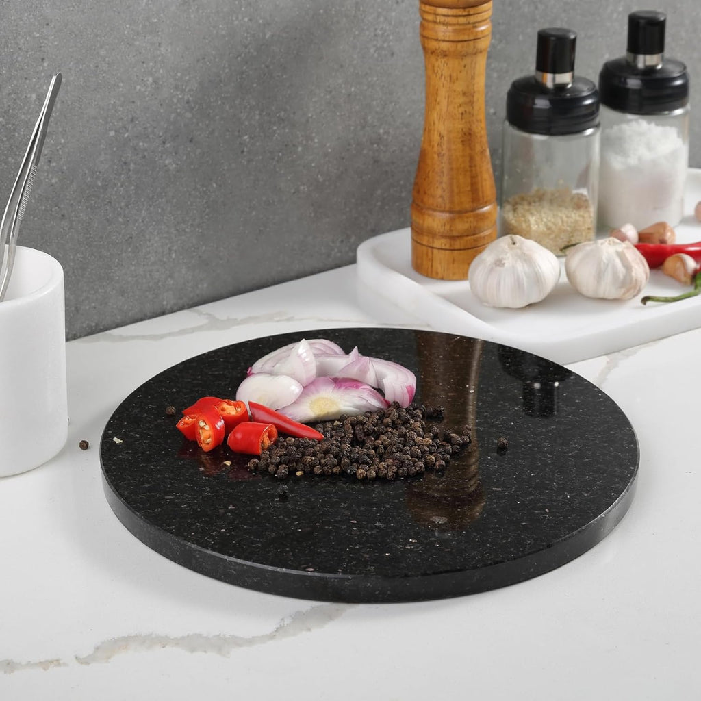 Koville Indian Natural Marble Cutting Board for Kitchen, 11inch Round Hand Crafted Marble Slab for Cheese, Charcuterie, Pastry Board - Wedding Gift, House Warming Gift(Black Galaxy)