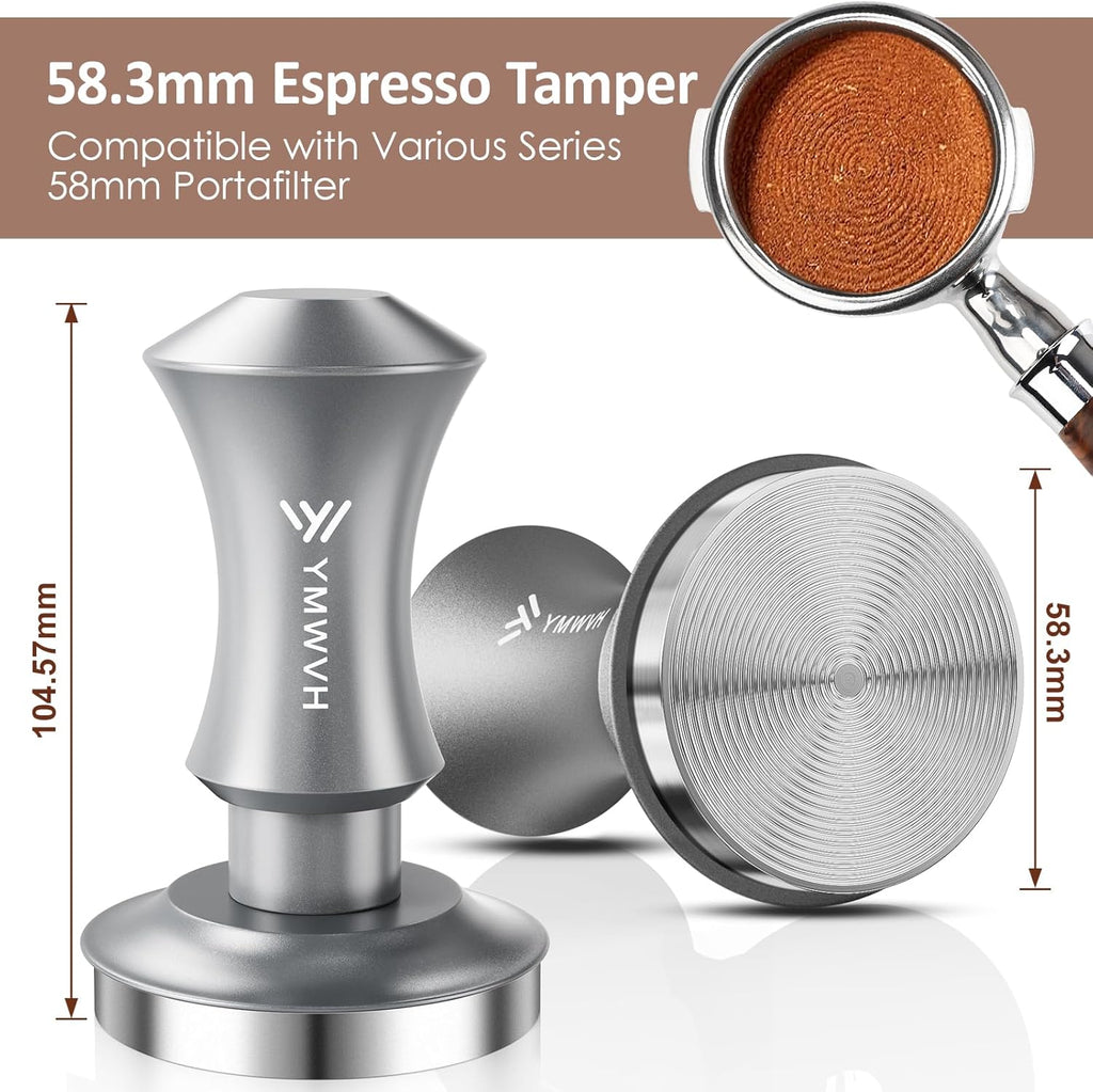 Espresso Tamper 58.3mm Barista Coffee Tamper with Dual Spring Loaded 100% Stainless Steel Ripple Base, Constant 30lb, Compatible with Espresso Machine Rancilio, Gaggia Portafilter, E61 Group(Silver)