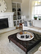 Extra Large Round Ottoman Table Tray Round-24 - Rustic Wooden Serving Tray for Farmhouse Decorative Oversized Coffee Table Trays Living Room Kitchen Counter Breakfast Whitewash