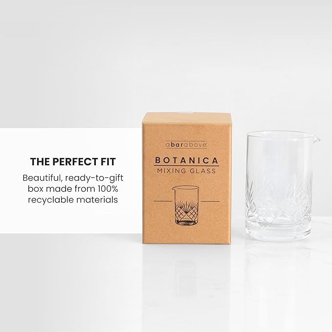 A Bar Above Cocktail Mixing Glass, Botanica Crystal Stirring Pitcher, Thick Weighted Base for Stable Stirring, 18 Oz Drink Mixer, Bar Accessories, Ideal for Craft Cocktails at Home or Bars