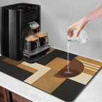 Arttown Coffee Mat for Countertops, Retro Ethnic Geometric Modern Black Brown Dish Drying Mat 2 Pcs for Kitchen Bar Accessories, Coffee Maker Espresso Machine Dish Rack Hide Stain Rubber 12x19in