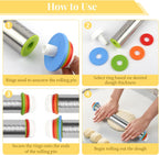 Adjustable Rolling Pin with 4 Thickness Rings for Baking, 17” Stainless Steel Dough Roller with Clear Measurement Markings for Pizza, Fondant, Pie, Cookies, Baking Supplies, Pastry, Pasta