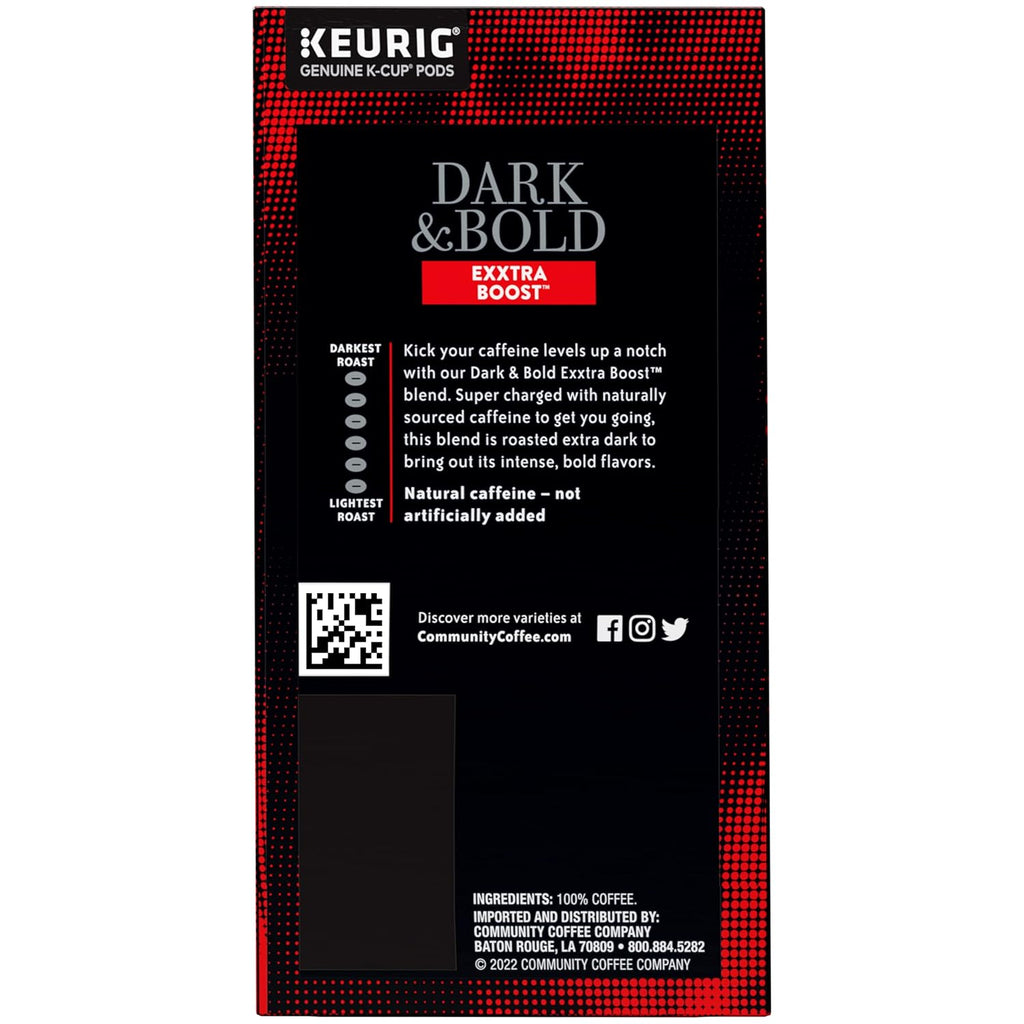 Community Coffee Dark & Bold Exxtra Boost 24 Count Coffee Pods, Compatible with Keurig 2.0 K-Cup Brewers, 24 Count (Pack of 1)