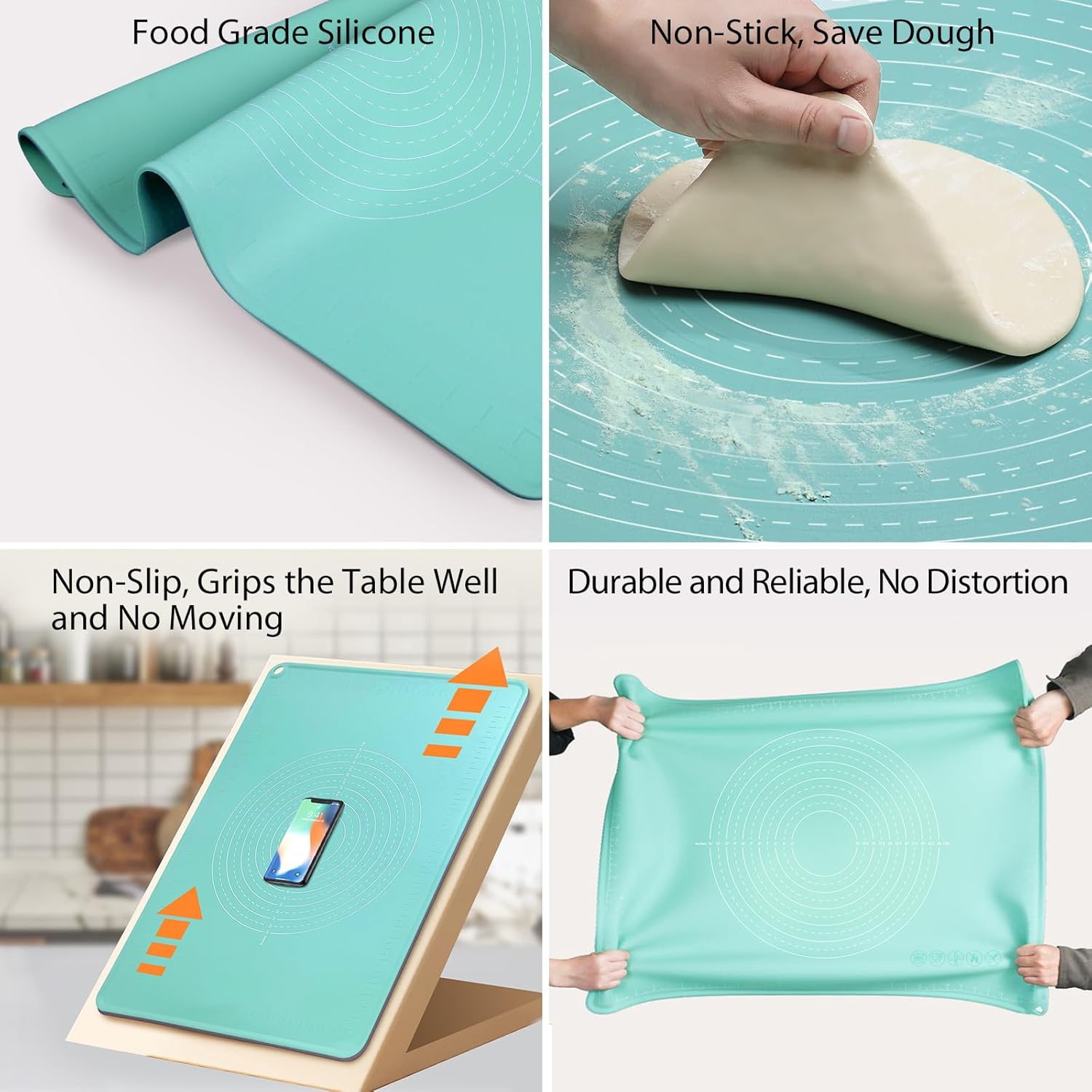 24"X16" Silicone Baking Mat Extra Large Non-stick Pastry Mat with High Edge, Dough Rolling Board for Pastry, Macarons, Pies, Bread, Cookies, Pizza, Fondant, Pasta, Food Grade Silicone Baking Supplies