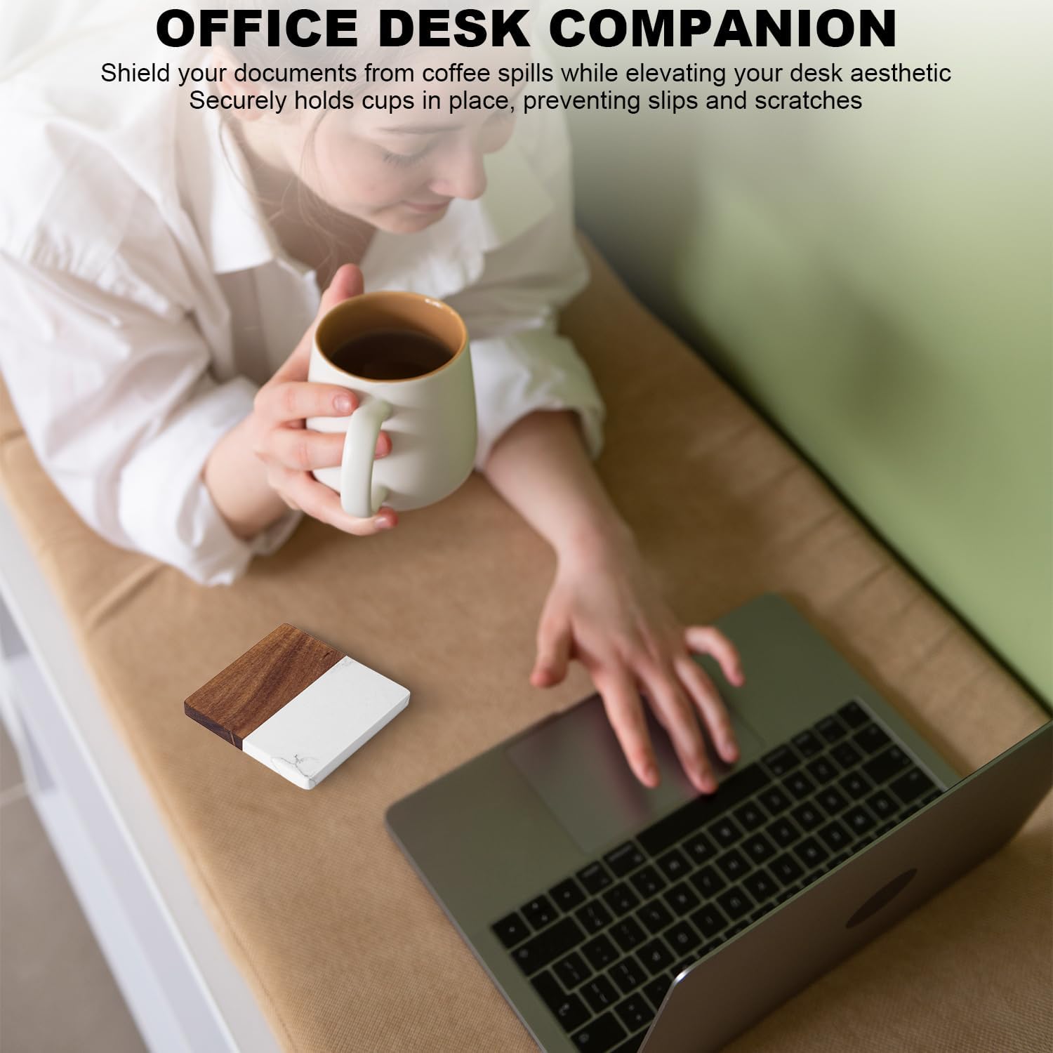 Marble Coasters: 4-Piece Set of Acacia Wood Marble Coasters, Suitable for Kitchens, Offices, and can be Used as Gifts