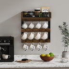 YINMIT Coffee Mug Holder with 12 Hooks, Coffee Cup Holder Wall Mounted with Top Shelf, Mug Organizer for Home Kitchen, Brown