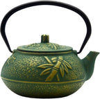 900ml Small Cast Iron Tea Kettle, SECHUDO Teapot Coated with Enameled Interior for Stovetop, Japanese Green Tea Pot with Stainless Steel Strainer for Loose Leaf, Pine,Bamboo and Plum Pattern(30.4oz)