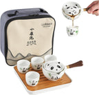 LURRIER Porcelain Chinese Gongfu Tea Set,Portable Teapot Set with 360 Rotation Tea maker and Infuser,Portable All in One Gift Bag for Travel,Home,Gifting,Outdoor and Office (Panda)