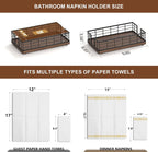 Wican Guest Towel Holder Tray for Bathroom, Oak and Iron Napkins Holder for Powder Room Dinning Table Wooden Basket for Disposable Paper Hand Towels Black & Walnut