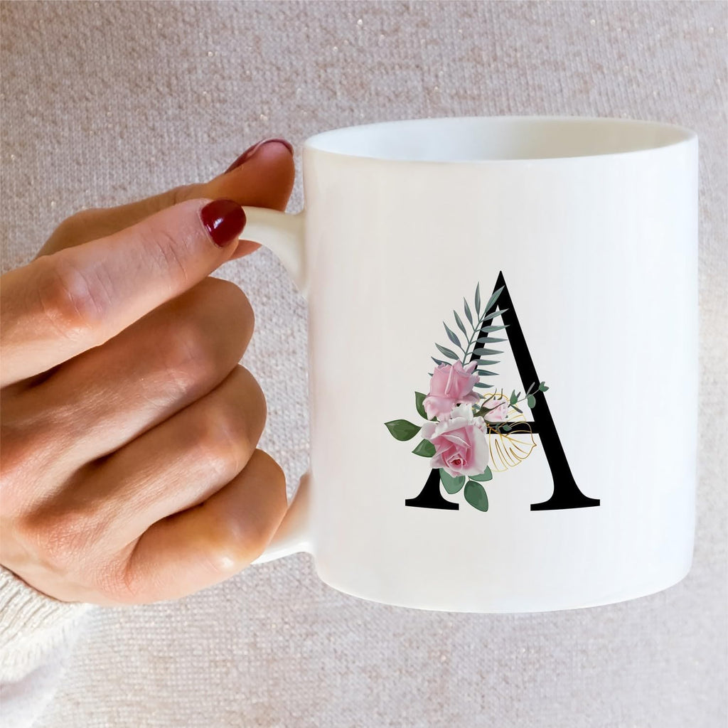 Retreez Initial A-Z Floral Botanical Bouquet Alphabet Monogrammed Monogram Mug 11 Oz Ceramic Tea Coffee Mugs - Appreciation Thank You Wedding Birthday Gifts for her friend coworker sister - A Initial