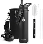 Insulated Water Bottle 24oz, Triple Wall Vacuum Stainless Steel (Cold for 48 Hrs, Hot for 24Hrs), Leak Proof & Non-BPA, 24oz Hydro Water Flask with Paracord Handle & Straw Spout Lids