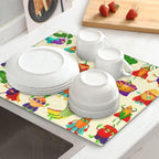 Vegetable Superhero Cartoon Dish Drying Mats for Kitchen Counter, Absorbent Microfiber Cute Drying Pad for Dishes, Decorative Kids Kitchen Mat for Sink, Dishes Utensils, Dining Area, 16" x 18"
