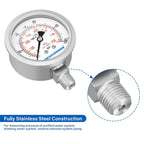 MEASUREMAN Fully Stainless Steel Hydraulic Glycerin Filled Pressure Gauge, 2-1/2" Dial Size, 1/4" NPT Lower Mount, 0-100psi/kpa