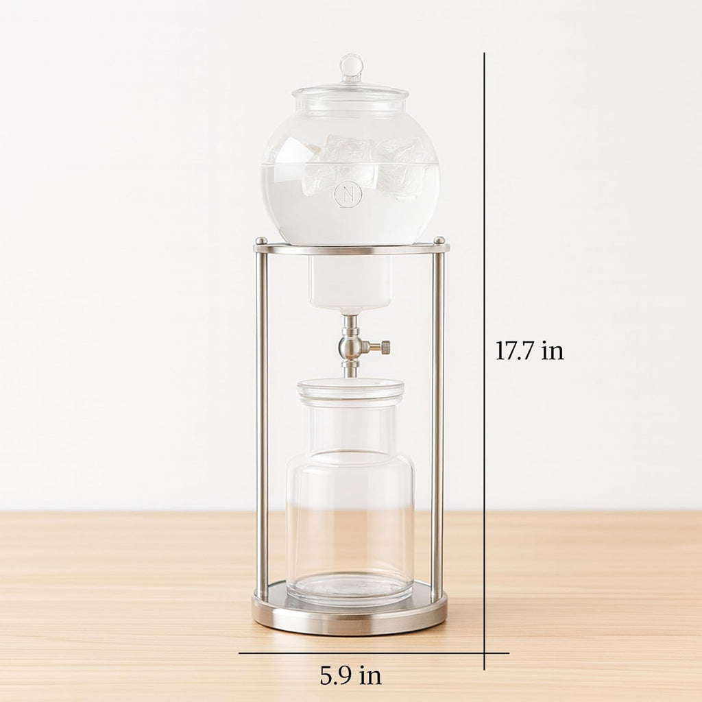 Nispira Luxury Ice Cold Brew Dripper Coffee Maker in Stainless Steel and Borosilicate Glass, 600 ml Silver