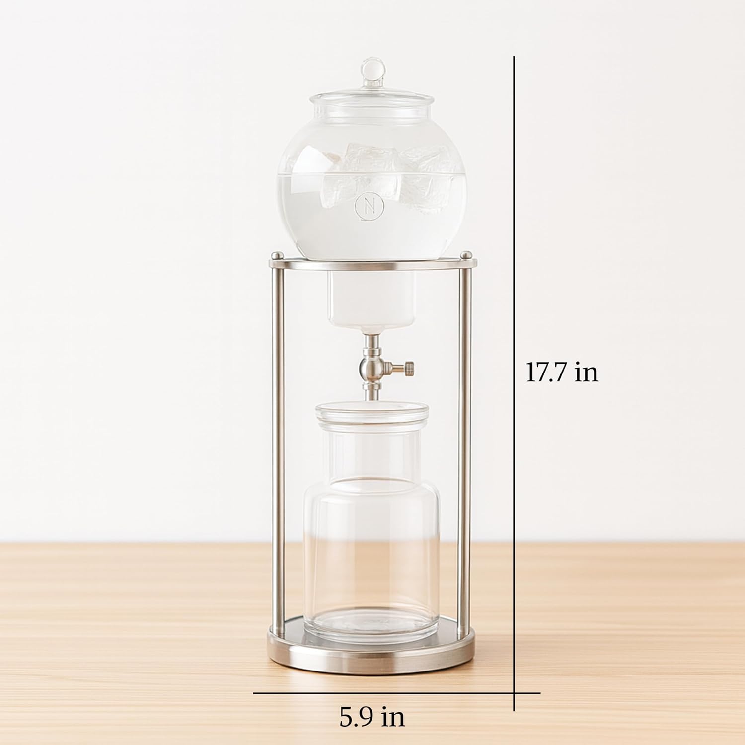 Nispira Luxury Ice Cold Brew Dripper Coffee Maker in Stainless Steel and Borosilicate Glass, 600 ml Silver