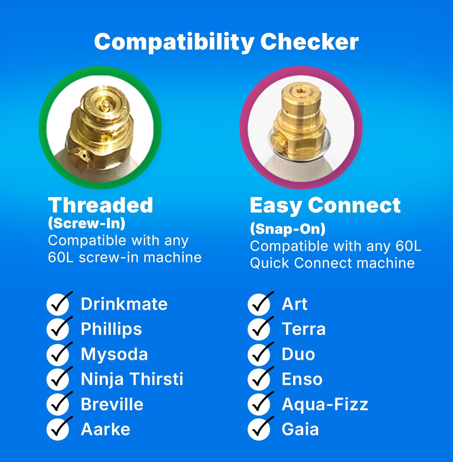 Soda Sense Easy Connect 60L CO2 Exchange Canister – 2 Pack, Replacement for Quick Connect Cylinder – Compatible with SodaStream PINK Snap-On Machines ONLY, Including ART, TERRA, ENSO & DUO