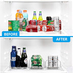2 Packs Clear Width Adjustable Soda Can Organizer for Refrigerator Expandable Soda Can Dispenser for Beer Soda Seltzer Pop Can Soda Expand Organizer for Fridge Kitchen Pantry