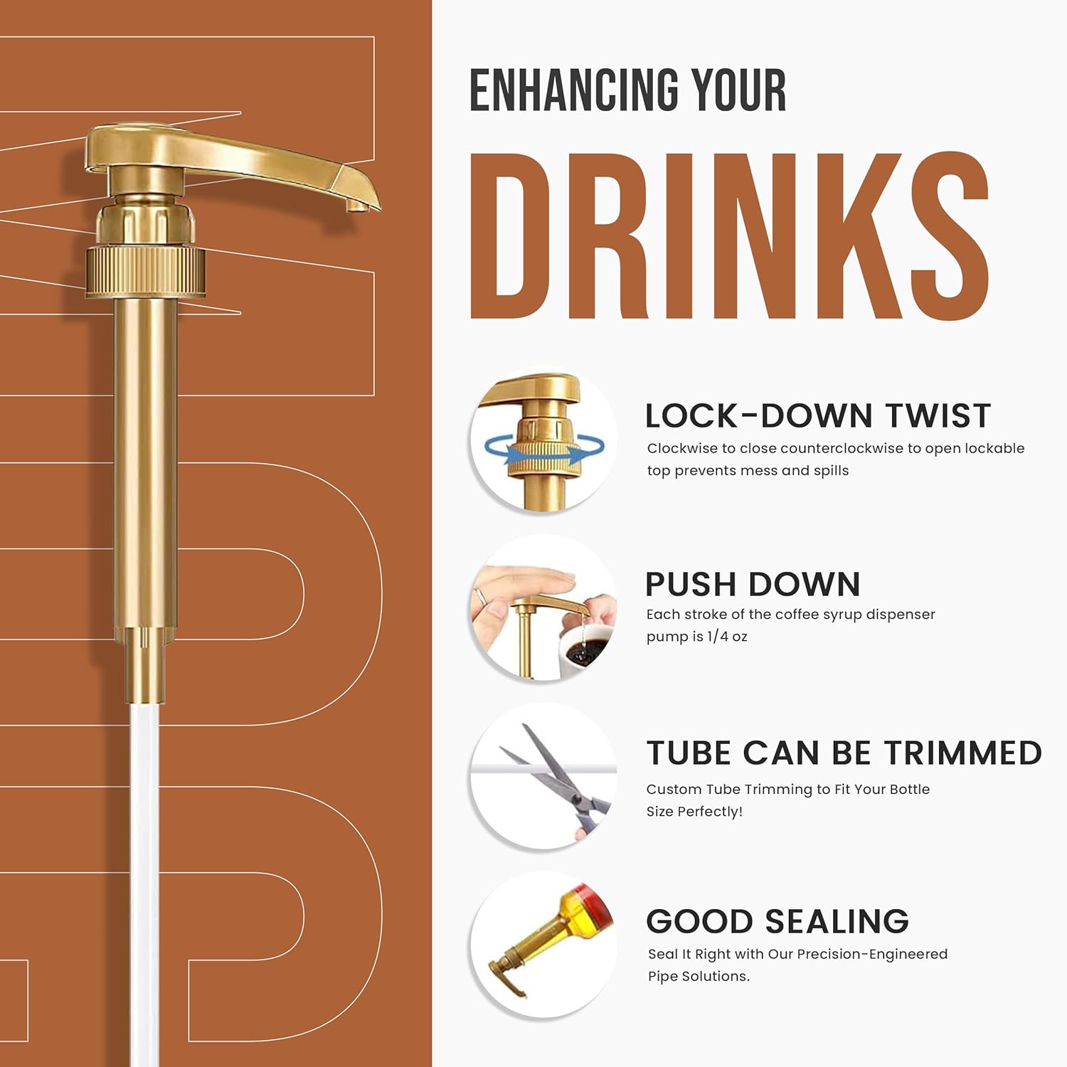 Jimoco® Syrup Pump Dispenser + Torani® Brown Sugar Cinnamon Syrup, 25.4 oz - Coffee Syrup Pump & Flavoring Bundle