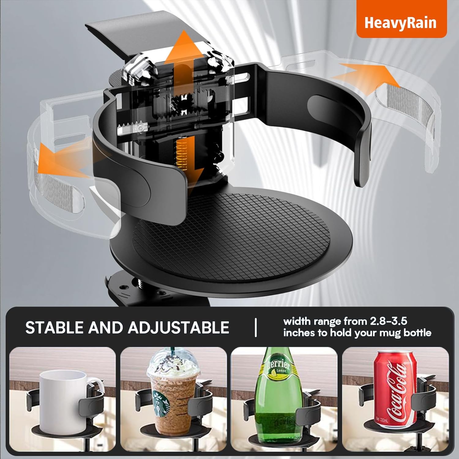 3 in 1 Gaming Cup Holder Multifunctional Desk Mounted Cup and Headphone Holder, Adjustable Clamp Mount, 15KG Load Capacity, Fits 2.8-3.5 inch Cups and Bottles,Coffee Lover Gamer Gear (Silvery)