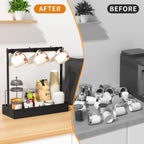 RCHYFEED Coffee Mug Holder Organizer with Movable Hooks, Coffee Cup Holder for Countertop, Metal Coffee Mug Tree Stand with Storage Basket, Cups Mug Rack for K Cup Pod Coffee Bar Kitchen, Black