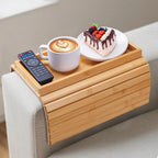 Bamboo Sofa Arm Tray Foldable Couch Arm Tray Anti-Slip Armrest Cup Holder For Couch For Drinks Snacks Phone Remote