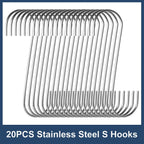 20-Pack S Hooks - Stainless Steel Heavy Duty S Hooks for Hanging pots, Pans, Plants, Coffee Mugs, Towels in Kitchen and Bathroom, Coat, Bag, Work Shop, Perfect Rack Hooks