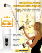 Qimedo Electric Spin Scrubber with Two Batteries Q2 Pro,1500 RPM High Power Electric Scrubber for Cleaning,Shower Cordless Cleaning Brush with Display for Tub/Tile/Floor (Effortless Handle/8 Brushes)