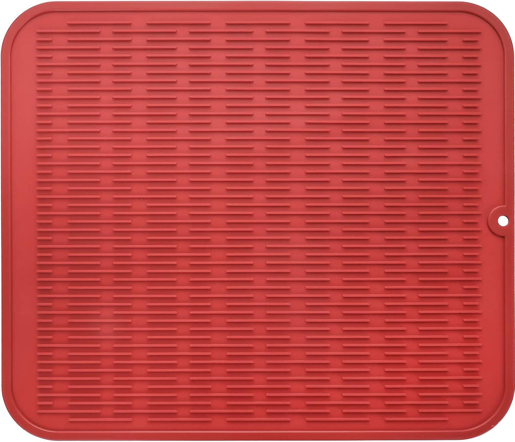 Silicone Dish Drying Mat for Multiple Usage,Easy clean,Eco-friendly,Heat-resistant Silicone Mat for Kitchen Counter or Sink,Refrigerator or Drawer Liner Red XL 18 inches x 16 inches