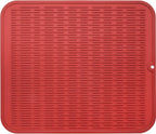 Silicone Dish Drying Mat for Multiple Usage,Easy clean,Eco-friendly,Heat-resistant Silicone Mat for Kitchen Counter or Sink,Refrigerator or Drawer Liner Red 2XL 24 inches x 18 inches