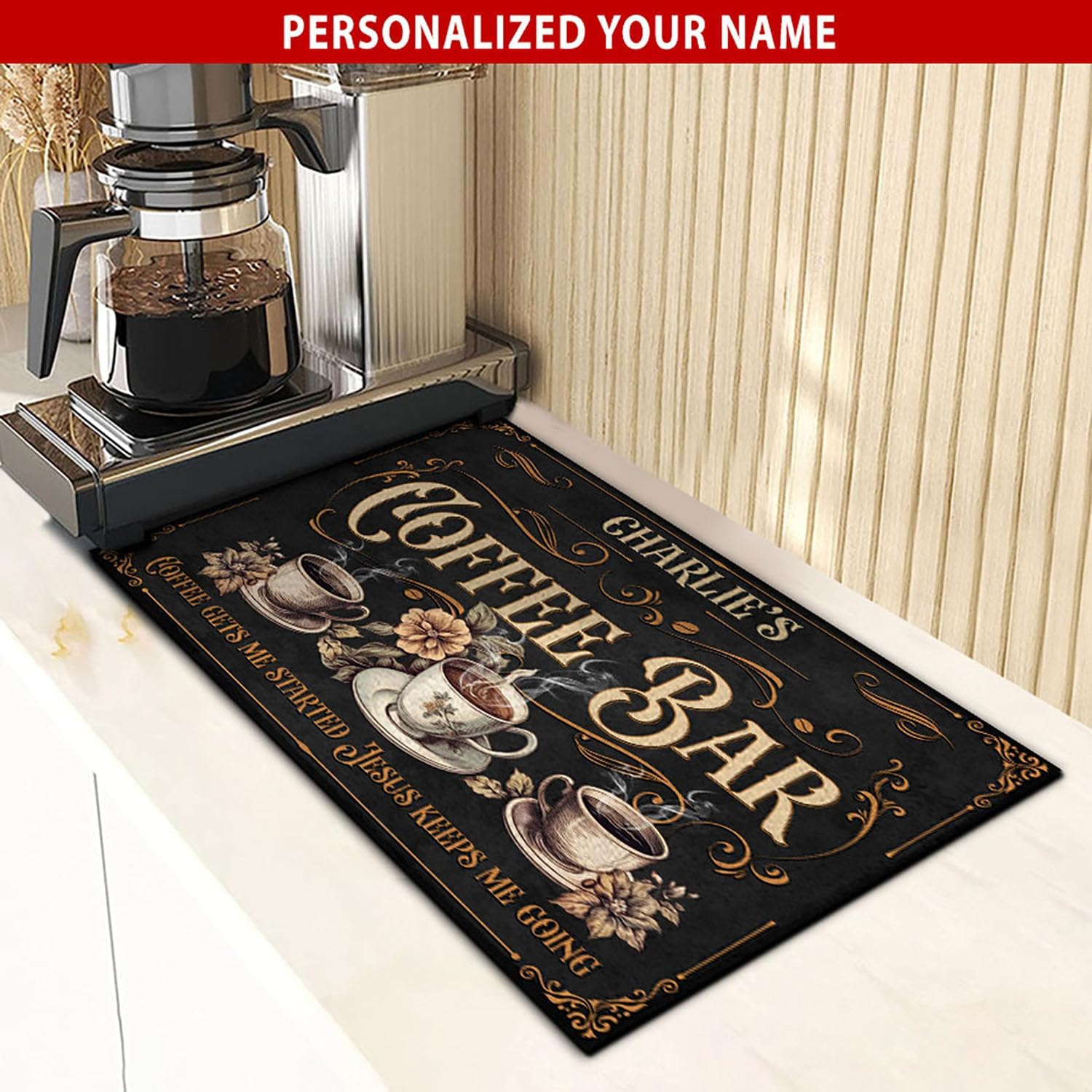 THUYPT Personalized Absorbent Coffee Mat for Counter, Coffee Drying Mat Coffee Bar Accessories, Kitchen Counter Coffee Maker Coffee Station Decoration (07)