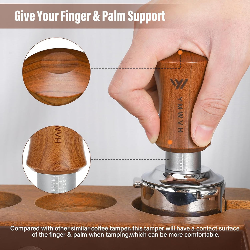 V5 Espresso Tamper, 58.3MM 2 Spring-loaded Calibrated Tamper with Stainless Steel Ripple Base, Walnut Wooden-Handle Tamper Compatible with Gaggia series Espresso Machine Portafilter and 58mm E61 Group
