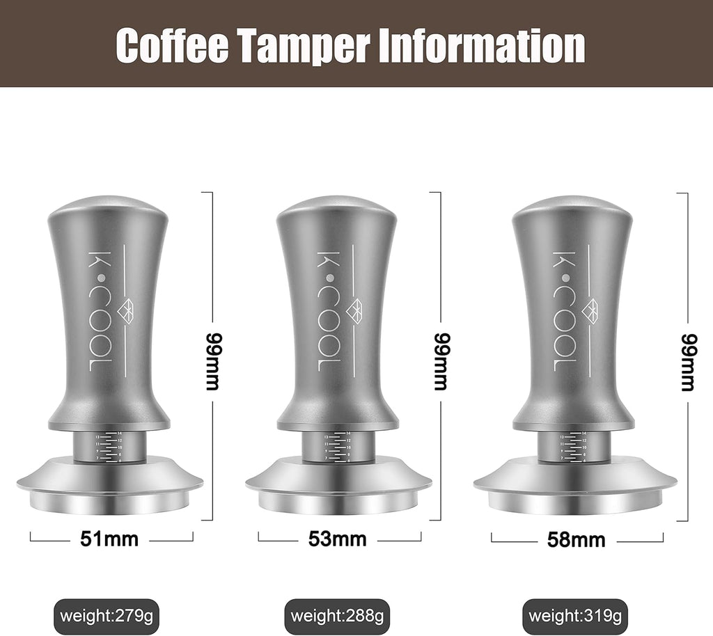 K COOL 51mm Coffee Espresso Tamper, Premium Barista Tools, Calibrated Spring Tamper, 100% Stainless Steel Flat Base Tamper with Scale Mark for Espresso Machine (Silver)
