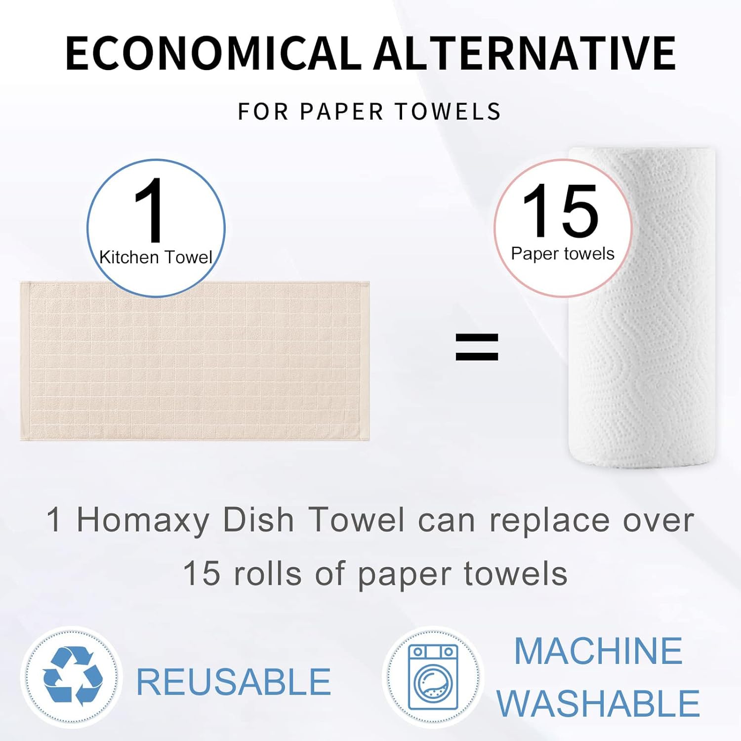 Homaxy 100% Cotton Terry Kitchen Towels(Beige, 13 x 28 inches), Checkered Designed, Soft and Super Absorbent Dish Towels, 4 Pack