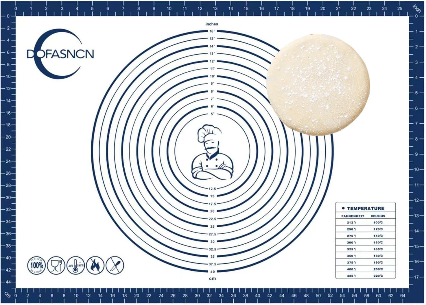 Large Silicone Pastry Mat for Rolling Dough Non Slip Non Stick Silicone Mats for Kitchen Counter 28x20"Blue