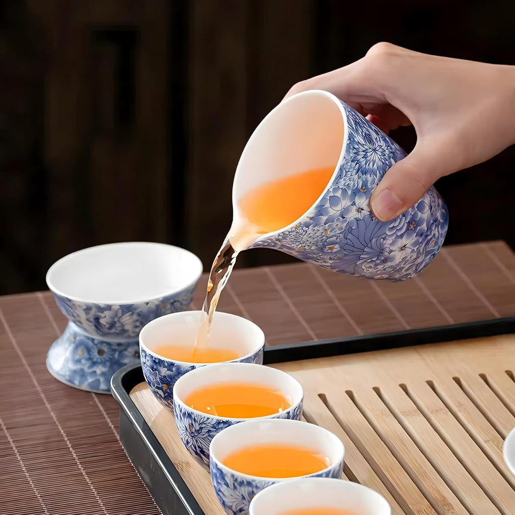 ICHAG Chinese Tea Set, Gongfu Tea Sets for Adults, Asian Gaiwan Teaset, 14-Piece Yangzhi Jade (羊脂玉茶具) with Suspended Gaiwan & Tea Pet, Portable Travel Teaset for Home, Outdoor, Office Gifts