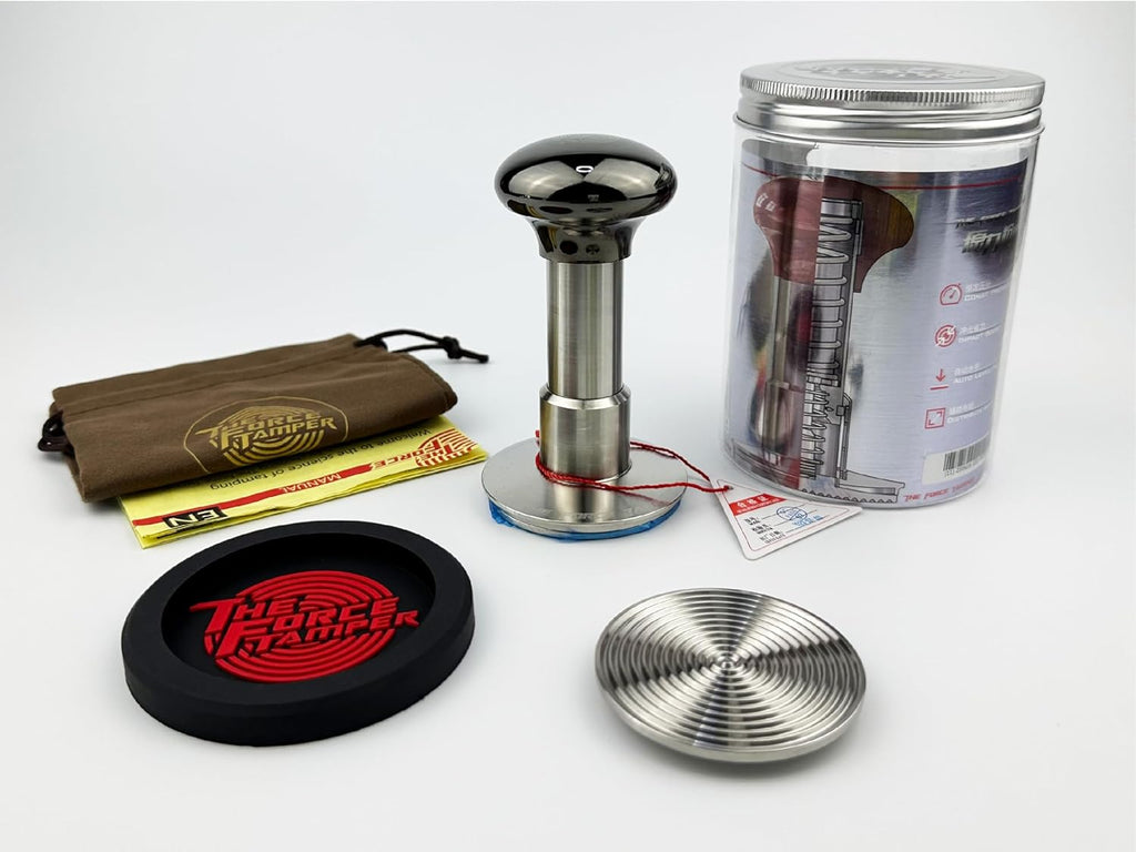 The Force Tamper Automatic Impact Coffee Tamper Adjustable Const Pressure and Autoleveling Extend Set New (Jelly-Black Mirror AL, 53.00mm)