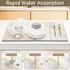 Large Stone Dish Drying Mat for Kitchen Counter Quick Dry Stone Dishes Mats Marbled Water Absorbing Diatomaceous Earth Drying Pad for Countertop Bottles Utensils Cups (Yellow White 24"x16"&8"x4")
