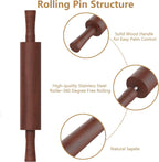 Classic Wooden Rolling Pin with Handle and Pastry Mat for Fondant, Pizza, Pies, Cookies,Rolling Pin for Baking with 3 Multi-Color Thickness Rings,17" x 2.5" (Include handle)