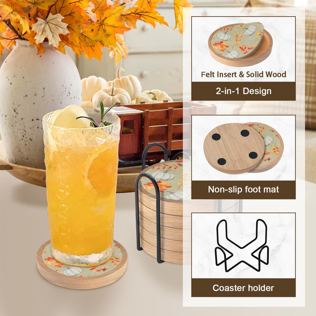 Pumpkins Coaster Set of 6 Cewiru Halloween Coasters for Drinks Absorbent Cup Mats for Table Protection Unique Fall Round Coasters for Coffee Table Kitchen Decor 4.3"