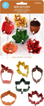 R&M International Mini Autumn Leaf Cookie Cutters, Apple, Pumpkin, Acorn, Oak, Ivy, Maple, 6-Piece Set