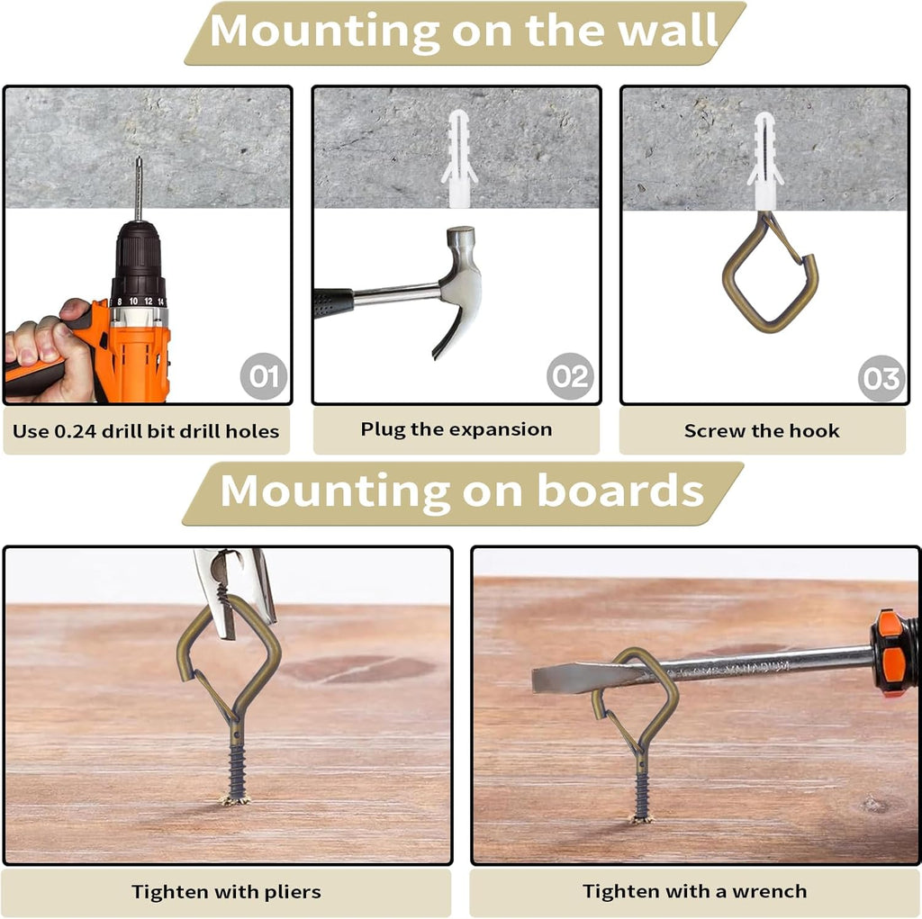 50 PCS Bronze Eye Screw Hooks for Hanging Heavy Duty with Safety Buckle.Metal Ceiling Hooks for Hanging Plants Cup Wind Chime Bird Feeders Patio Lights at Indoor&Outdoor