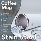 Insulated Coffee Mug with Lid, Reusable Stainless Steel Travel Coffee Cup, 16 Oz Double Wall Vacuum Spill Proof Tumbler Cups for Men and Women Hot & Cold Drinks（White）