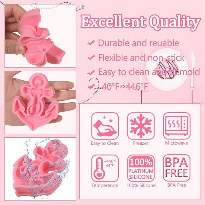 1Pcs Anchor Chocolate Fondant Mold, Food Grade Nautical Anchor Candy Silicone Mold, Suitable for Cupcake Decoration Soft Candy Biscuit Gum Making, Uv Resin Pendant Clay Plaster Modeling